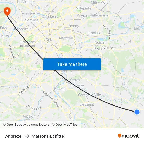Andrezel to Maisons-Laffitte map
