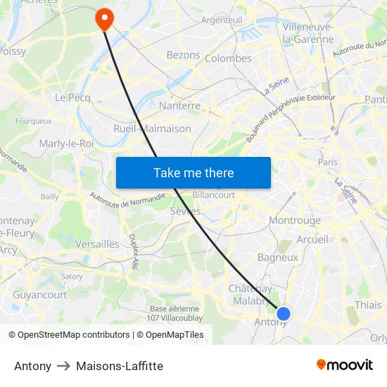 Antony to Maisons-Laffitte map