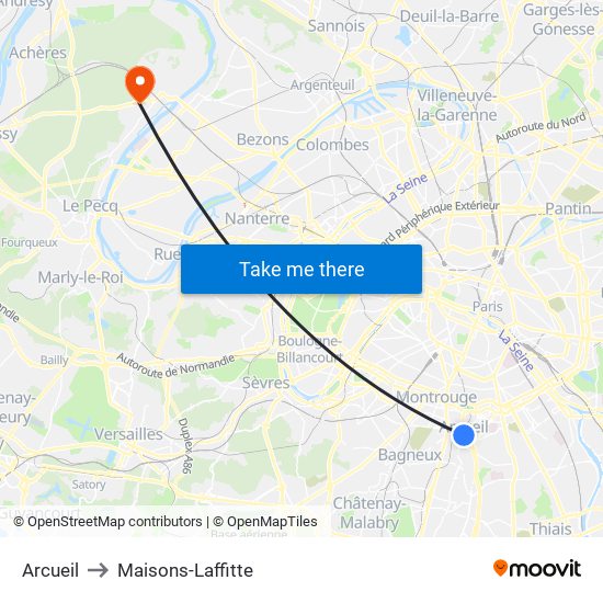 Arcueil to Maisons-Laffitte map