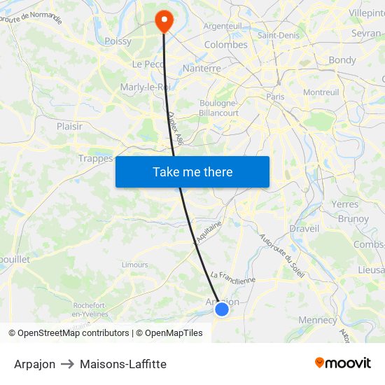 Arpajon to Maisons-Laffitte map