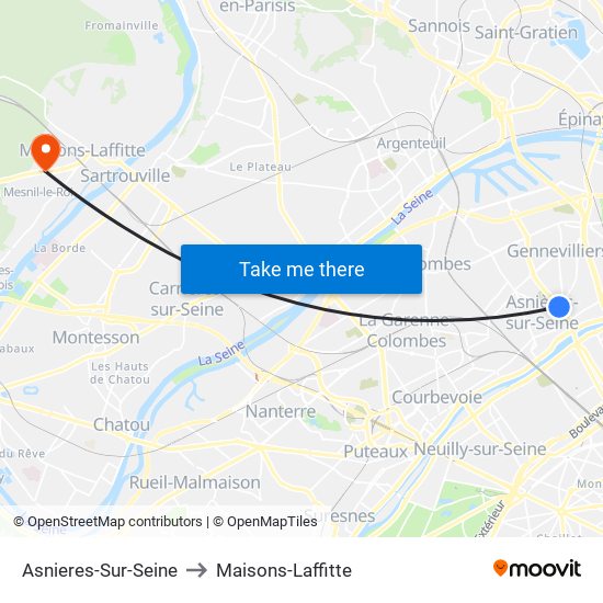 Asnieres-Sur-Seine to Maisons-Laffitte map