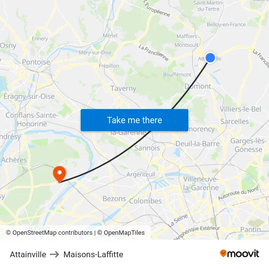 Attainville to Maisons-Laffitte map