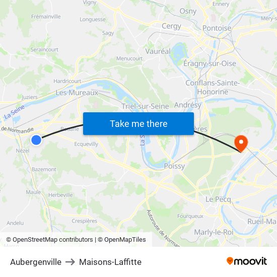 Aubergenville to Maisons-Laffitte map