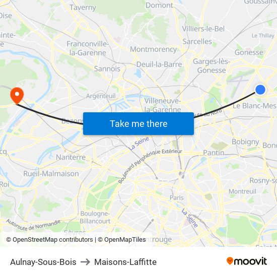 Aulnay-Sous-Bois to Maisons-Laffitte map