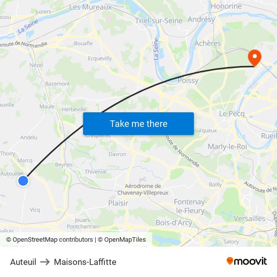 Auteuil to Maisons-Laffitte map