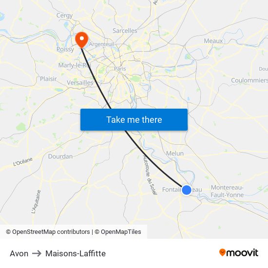 Avon to Maisons-Laffitte map