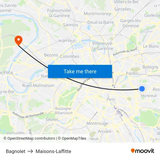Bagnolet to Maisons-Laffitte map