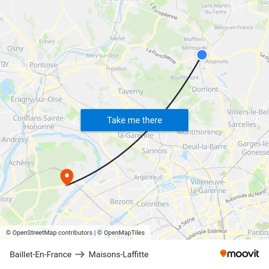 Baillet-En-France to Maisons-Laffitte map