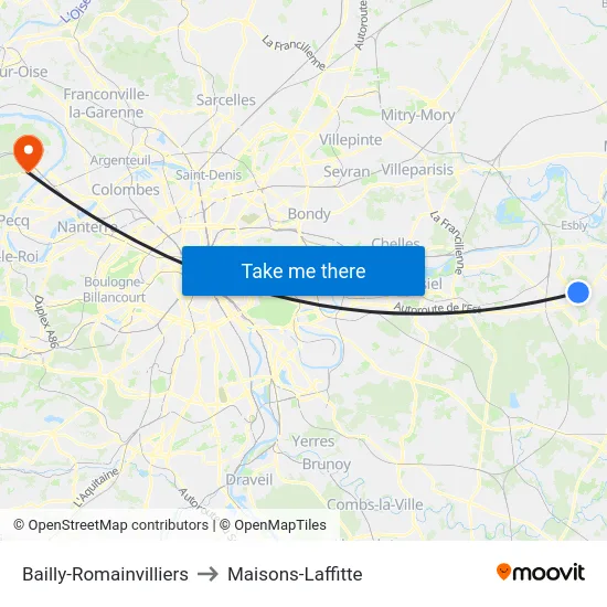 Bailly-Romainvilliers to Maisons-Laffitte map