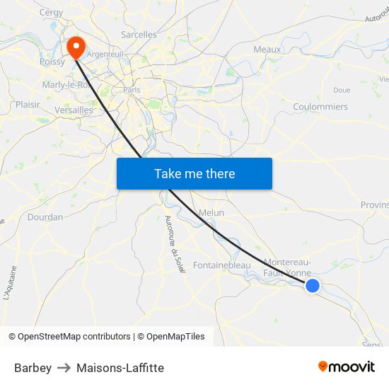 Barbey to Maisons-Laffitte map