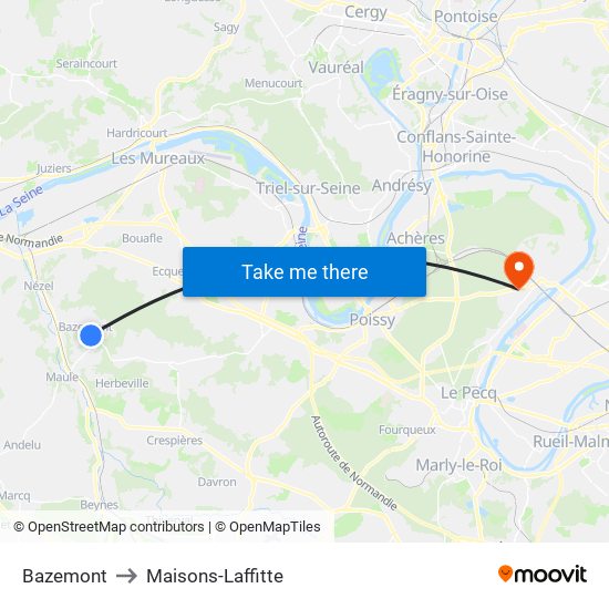 Bazemont to Maisons-Laffitte map
