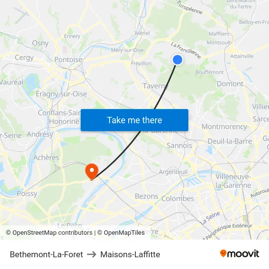 Bethemont-La-Foret to Maisons-Laffitte map