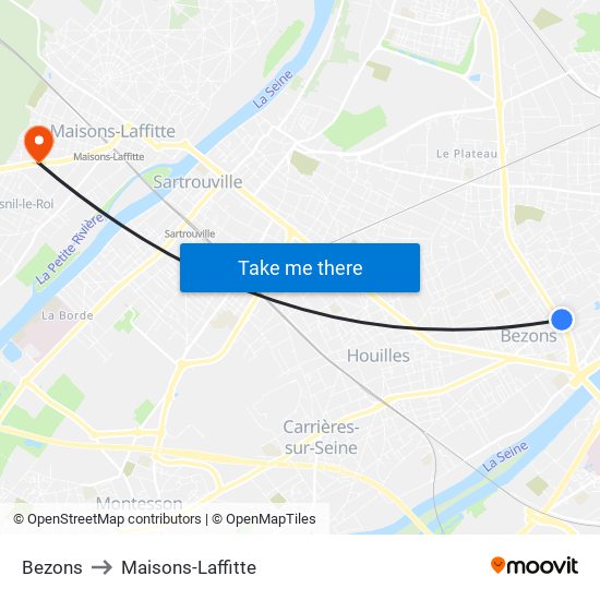 Bezons to Maisons-Laffitte map