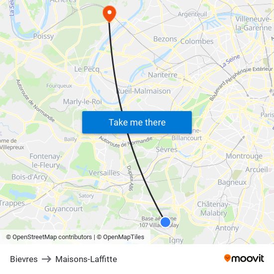 Bievres to Maisons-Laffitte map