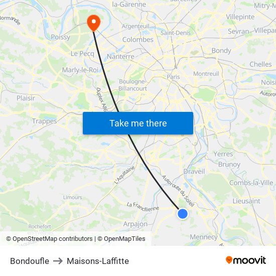 Bondoufle to Maisons-Laffitte map