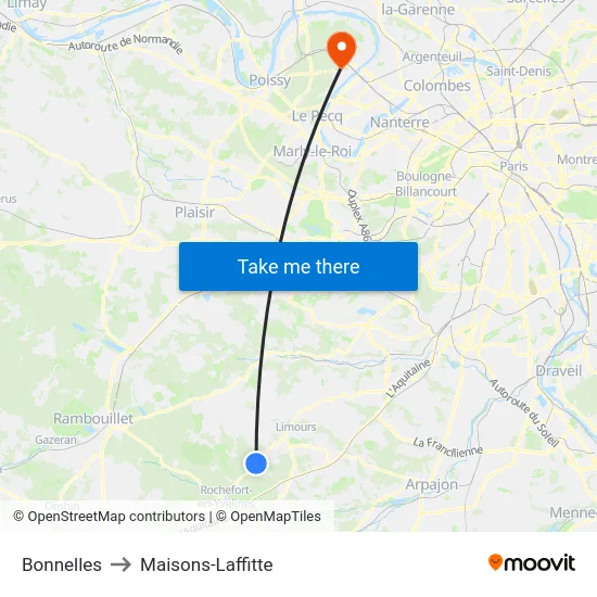 Bonnelles to Maisons-Laffitte map