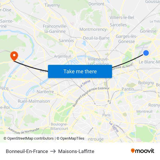 Bonneuil-En-France to Maisons-Laffitte map
