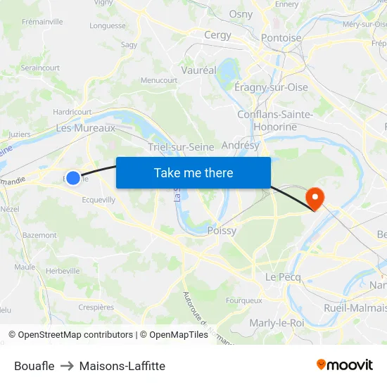 Bouafle to Maisons-Laffitte map