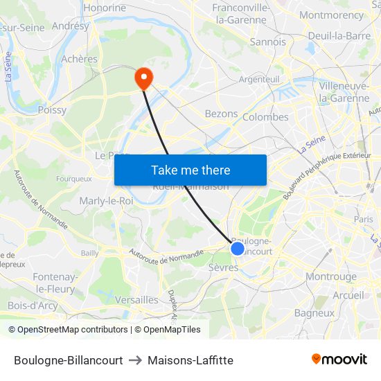 Boulogne-Billancourt to Maisons-Laffitte map