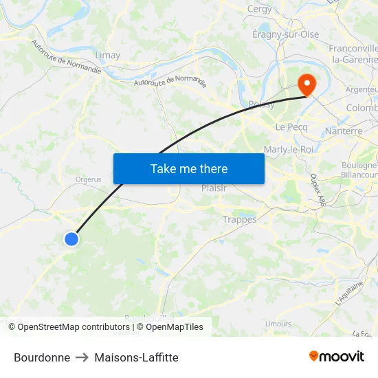 Bourdonne to Maisons-Laffitte map