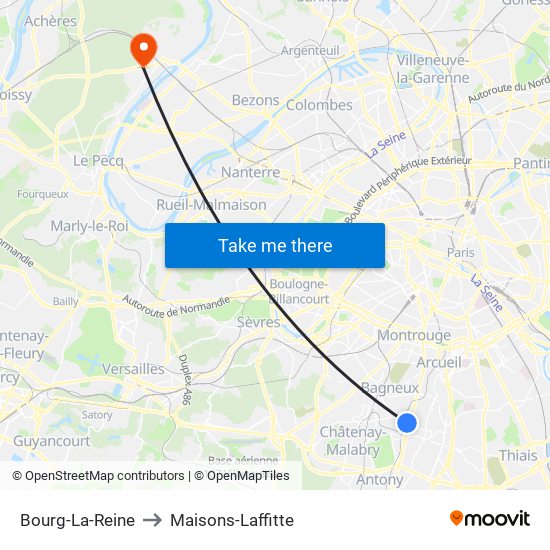 Bourg-La-Reine to Maisons-Laffitte map