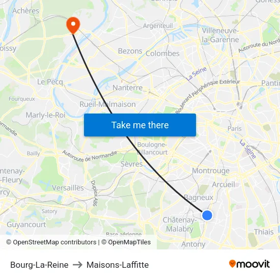 Bourg-La-Reine to Maisons-Laffitte map