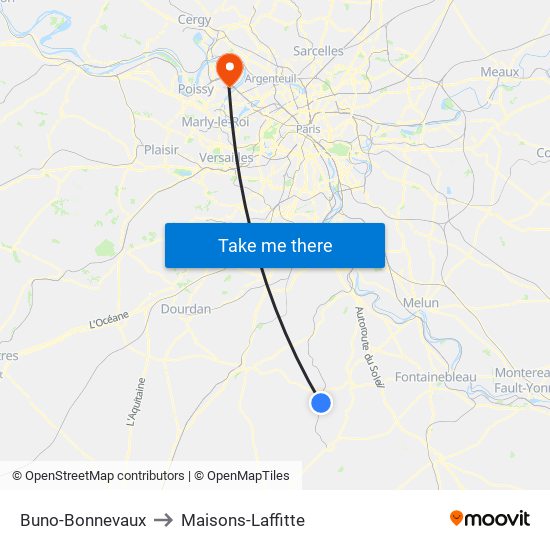 Buno-Bonnevaux to Maisons-Laffitte map