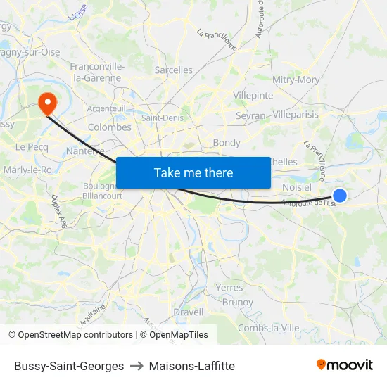 Bussy-Saint-Georges to Maisons-Laffitte map