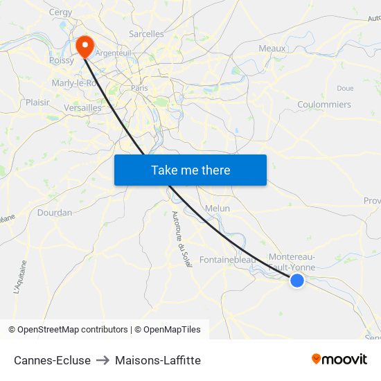 Cannes-Ecluse to Maisons-Laffitte map