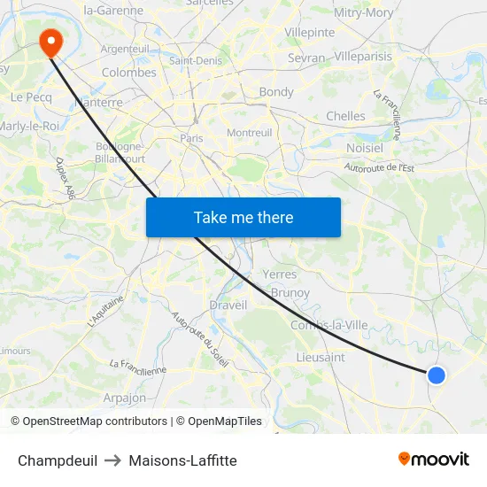Champdeuil to Maisons-Laffitte map