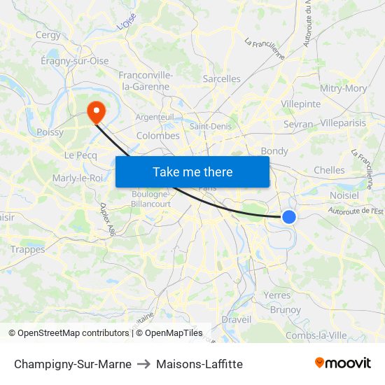 Champigny-Sur-Marne to Maisons-Laffitte map