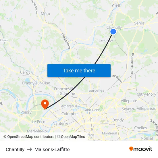 Chantilly to Maisons-Laffitte map