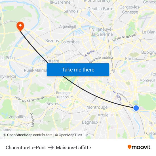 Charenton-Le-Pont to Maisons-Laffitte map