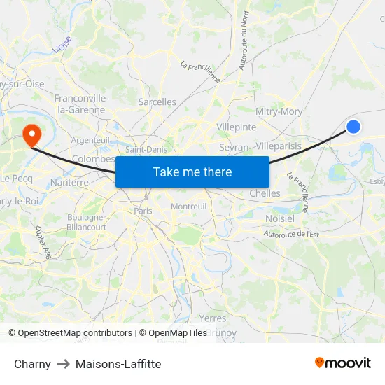 Charny to Maisons-Laffitte map