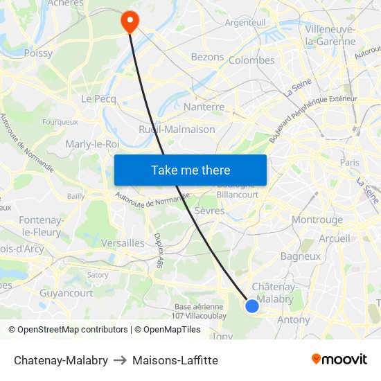 Chatenay-Malabry to Maisons-Laffitte map