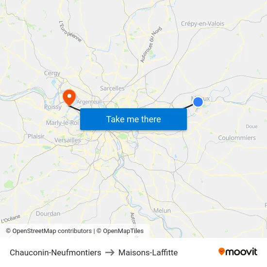 Chauconin-Neufmontiers to Maisons-Laffitte map