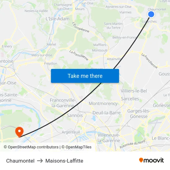Chaumontel to Maisons-Laffitte map