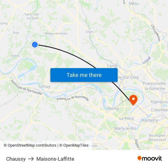 Chaussy to Maisons-Laffitte map