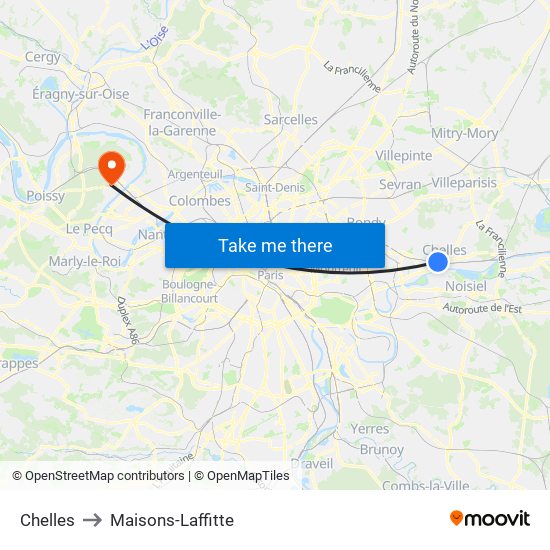 Chelles to Maisons-Laffitte map