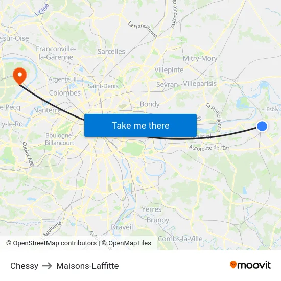 Chessy to Maisons-Laffitte map