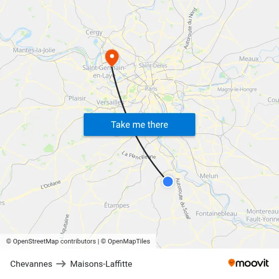 Chevannes to Maisons-Laffitte map