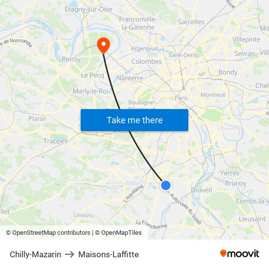 Chilly-Mazarin to Maisons-Laffitte map