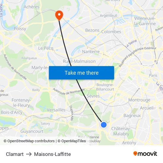 Clamart to Maisons-Laffitte map