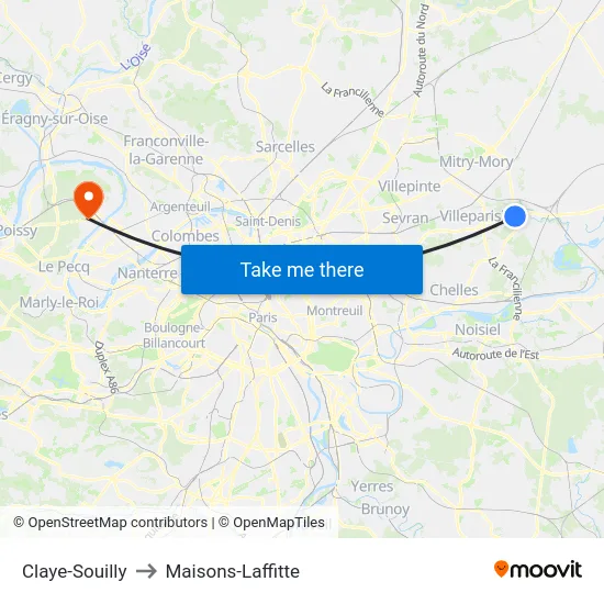 Claye-Souilly to Maisons-Laffitte map