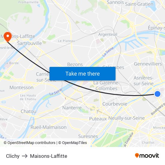 Clichy to Maisons-Laffitte map