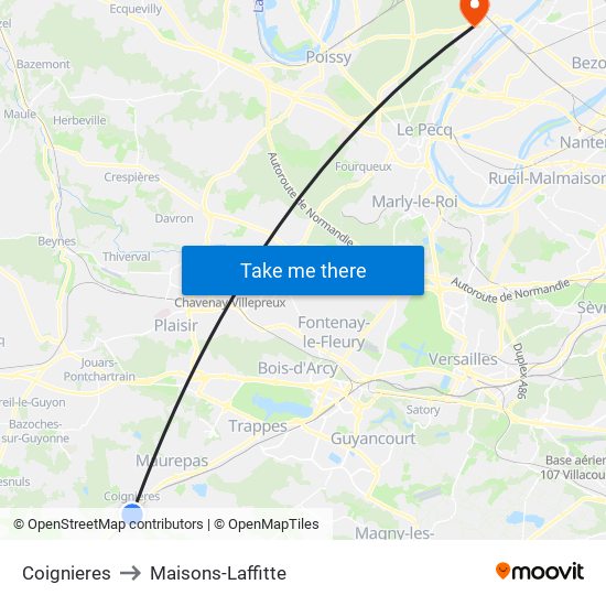 Coignieres to Maisons-Laffitte map