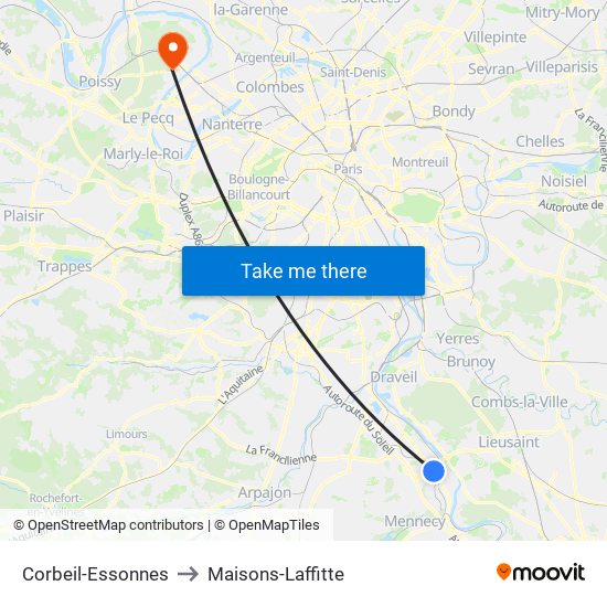 Corbeil-Essonnes to Maisons-Laffitte map