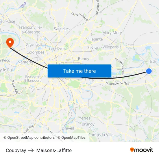 Coupvray to Maisons-Laffitte map