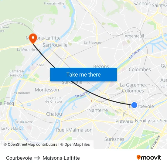 Courbevoie to Maisons-Laffitte map