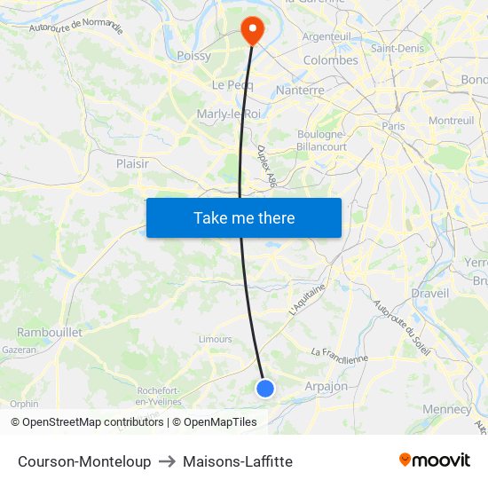 Courson-Monteloup to Maisons-Laffitte map